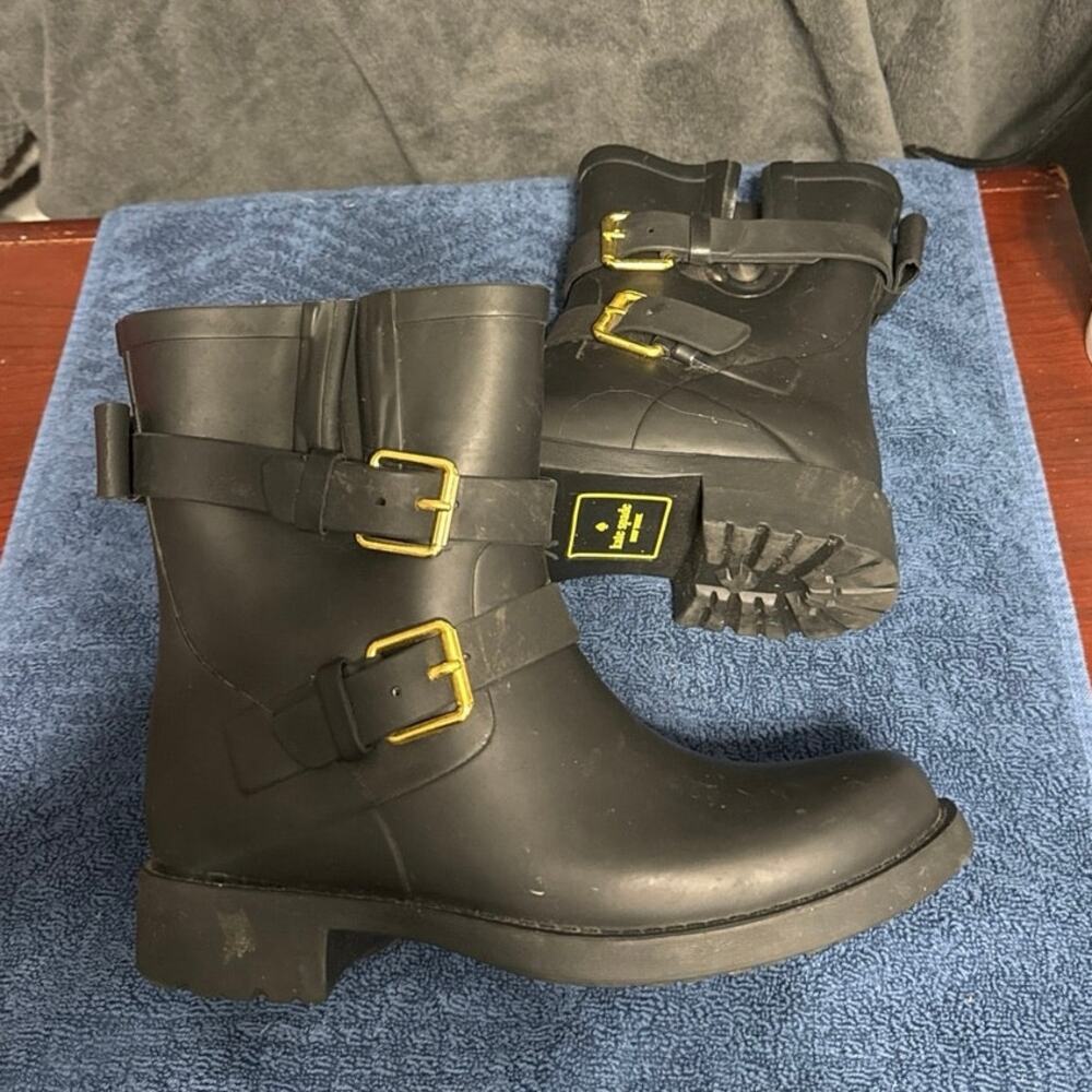 Kate Spade Pamela Black moto rubber rain boots size 6 m‎